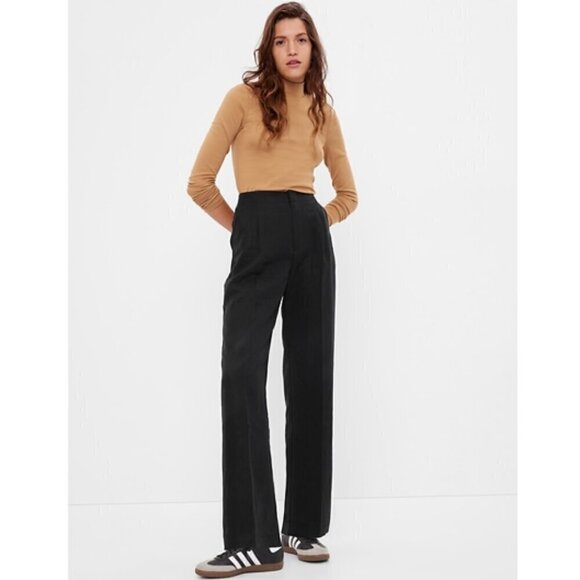 GAP Softsuit Tencel High Rise Pleated Wide Leg Black Pant 8 PETITE #404698 RT$90 - Picture 2 of 11